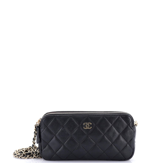 Double Zip Clutch with Chain Quilted Lambskin