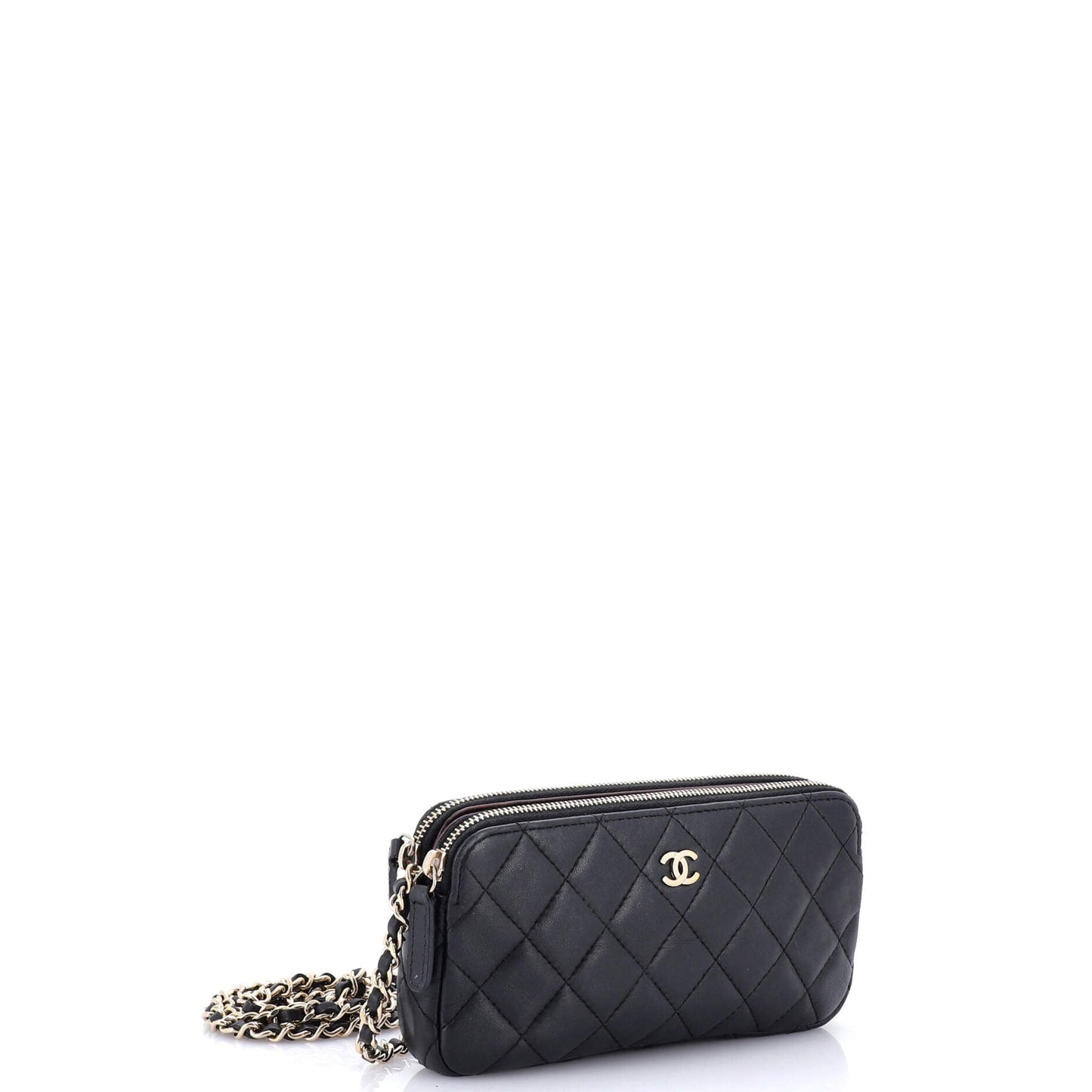 Double Zip Clutch with Chain Quilted Lambskin