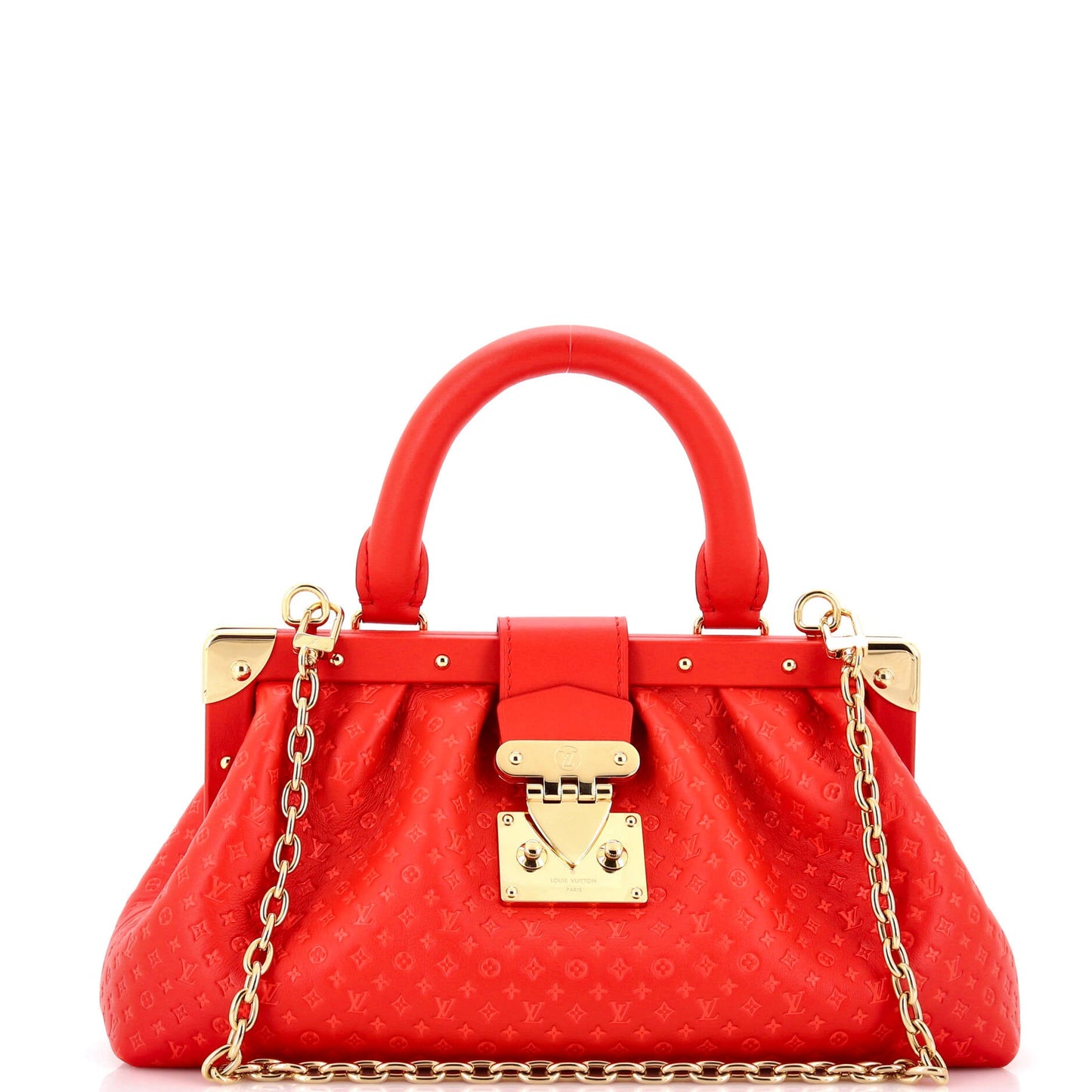 Top Handle Frame Clutch Nanogram Embossed Leather