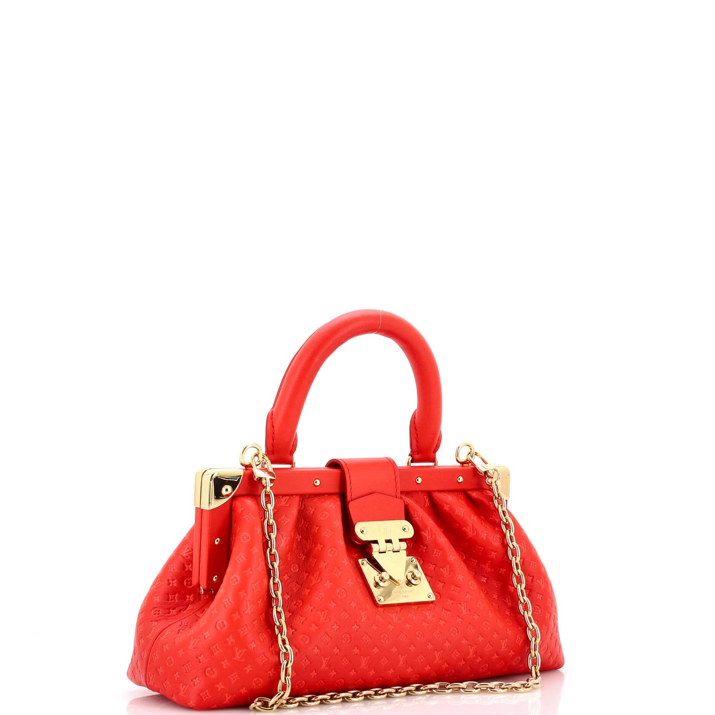 Top Handle Frame Clutch Nanogram Embossed Leather