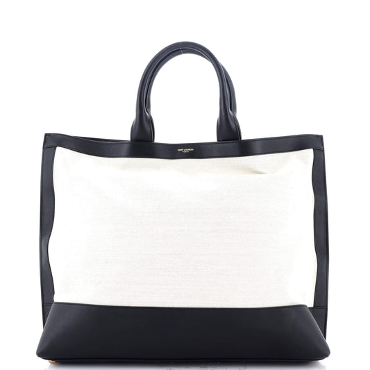 Two Tone Cabas Tote Canvas with Leather Large