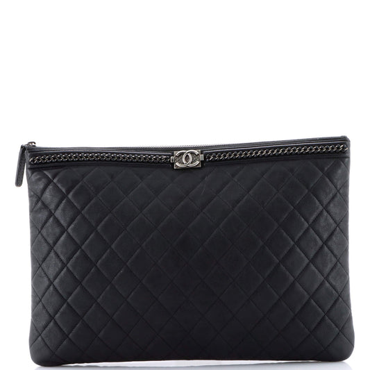 Boy O Case Clutch Quilted Lambskin with Chain Detail Large