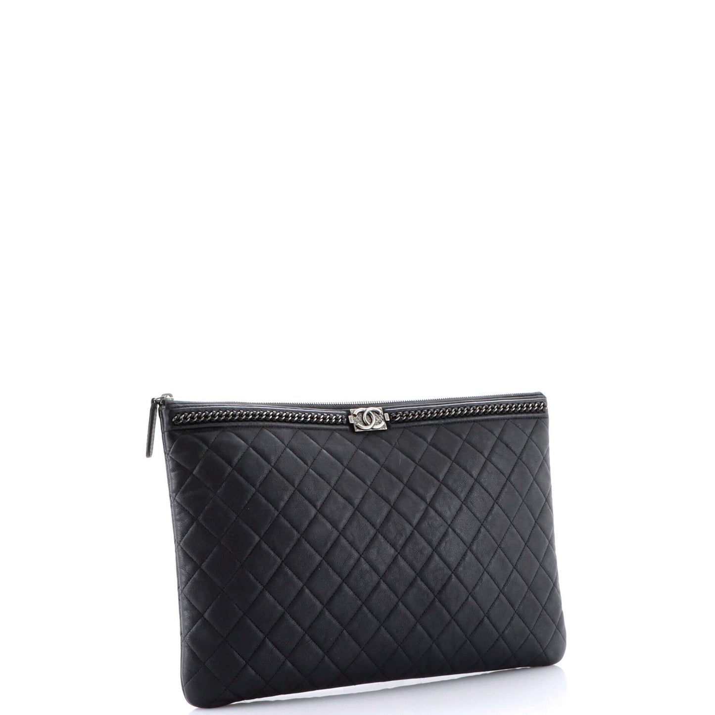 Boy O Case Clutch Quilted Lambskin with Chain Detail Large