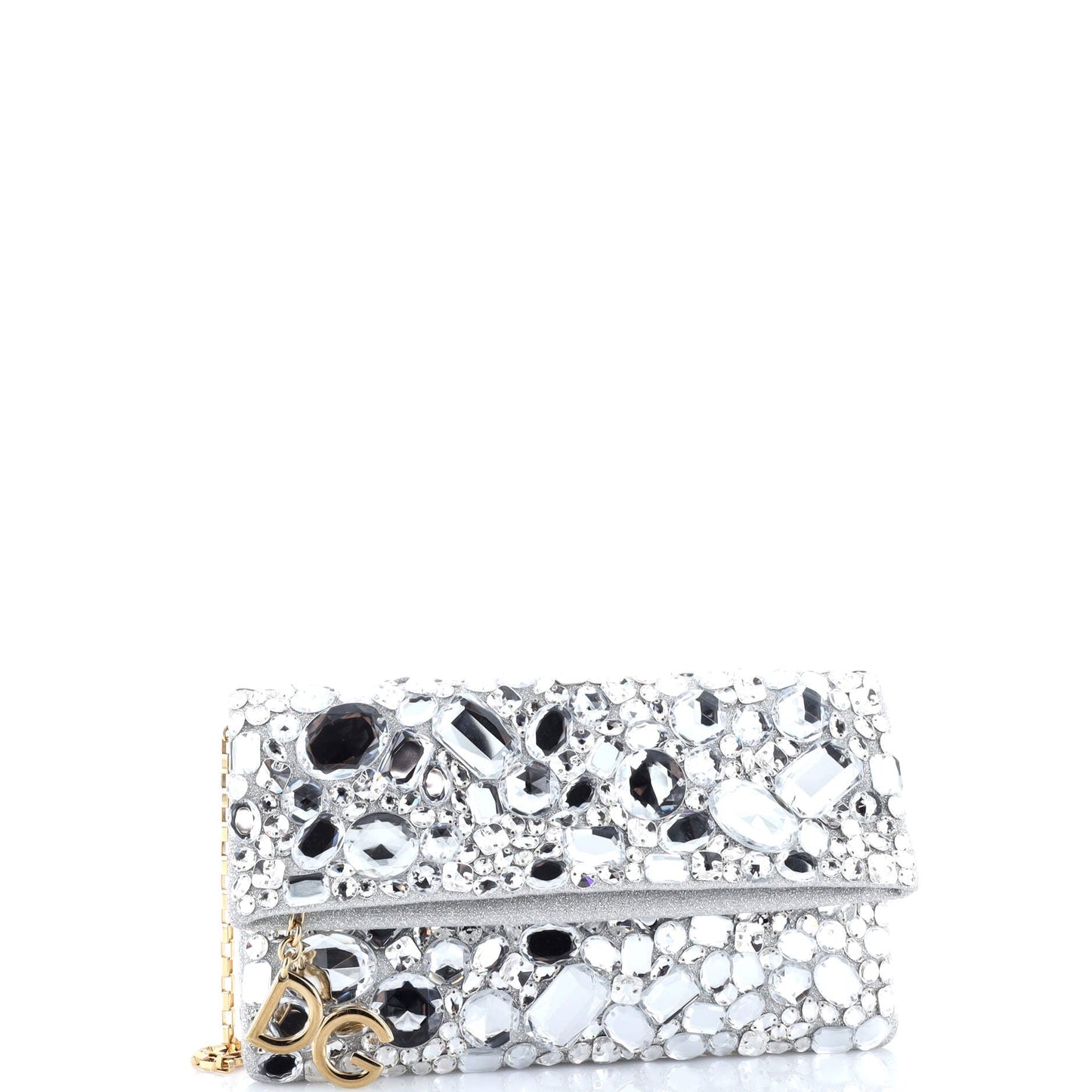 Fold Over Chain Clutch Crystal Embellished Satin Medium