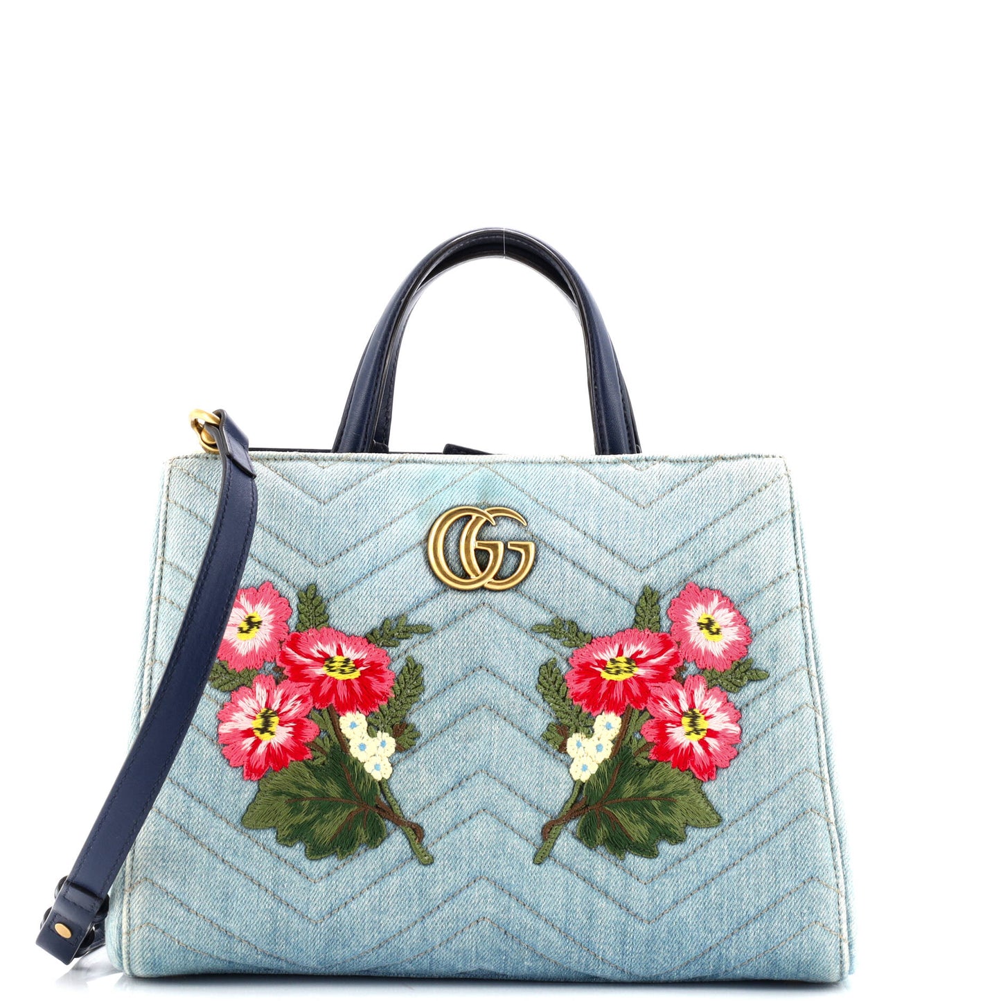 GG Marmont Tote Embroidered Matelasse Denim Small