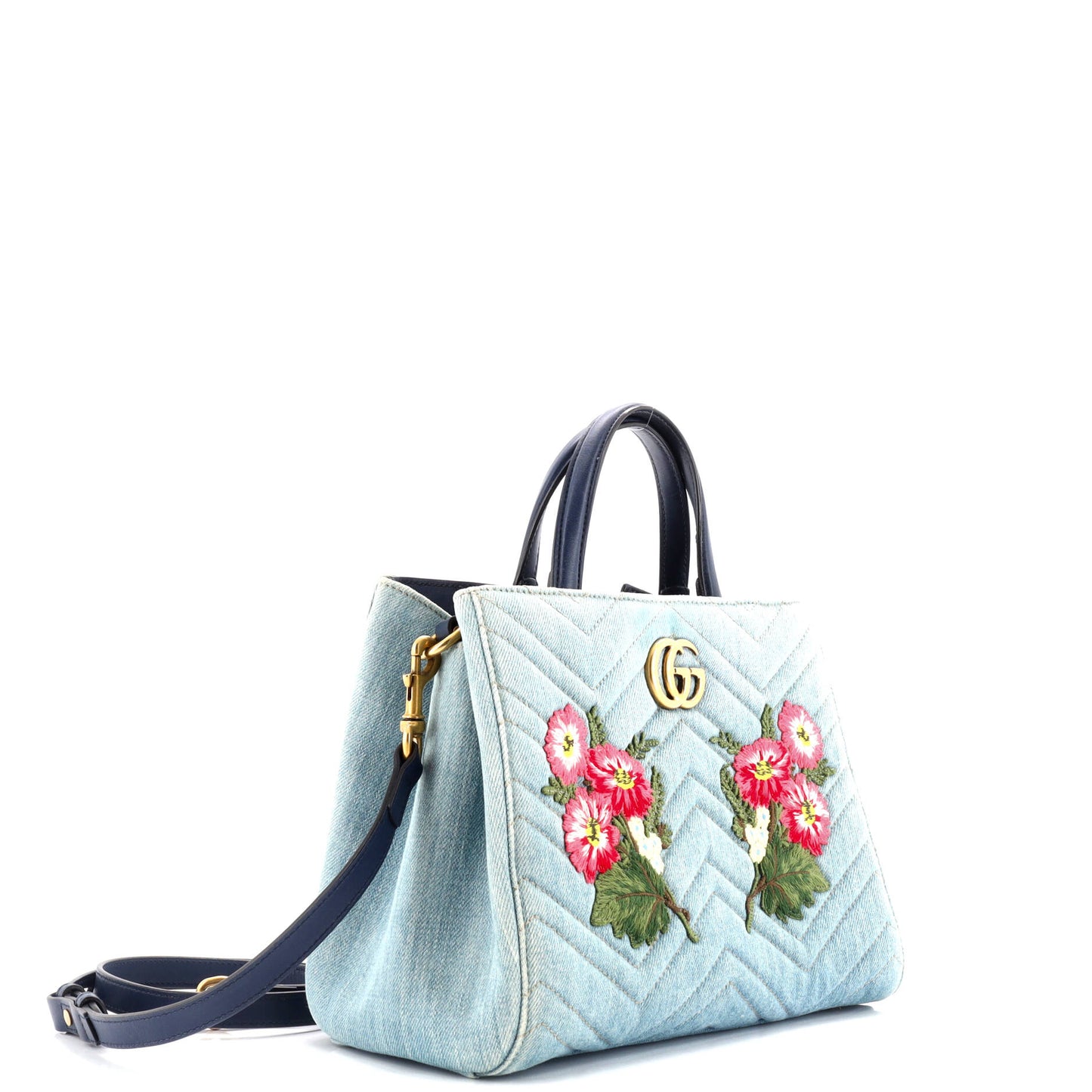 GG Marmont Tote Embroidered Matelasse Denim Small
