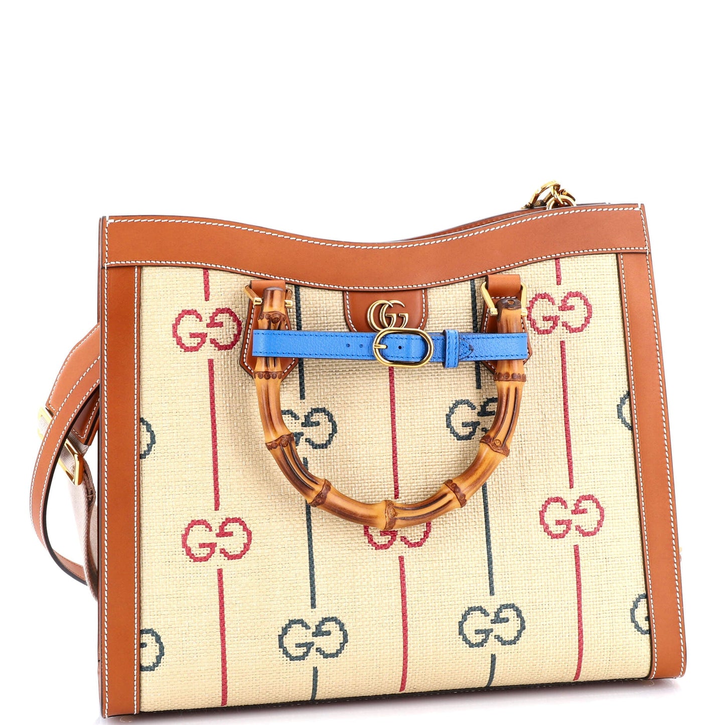 Diana NM Bamboo Handle Tote GG Raffia Medium