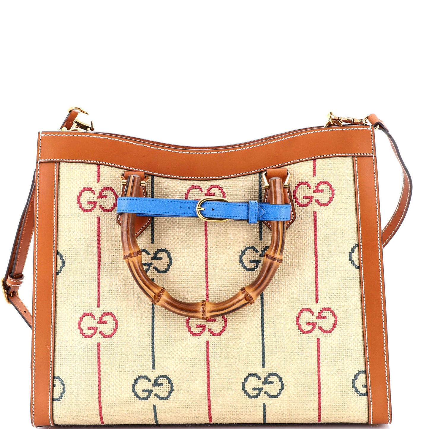 Diana NM Bamboo Handle Tote GG Raffia Medium