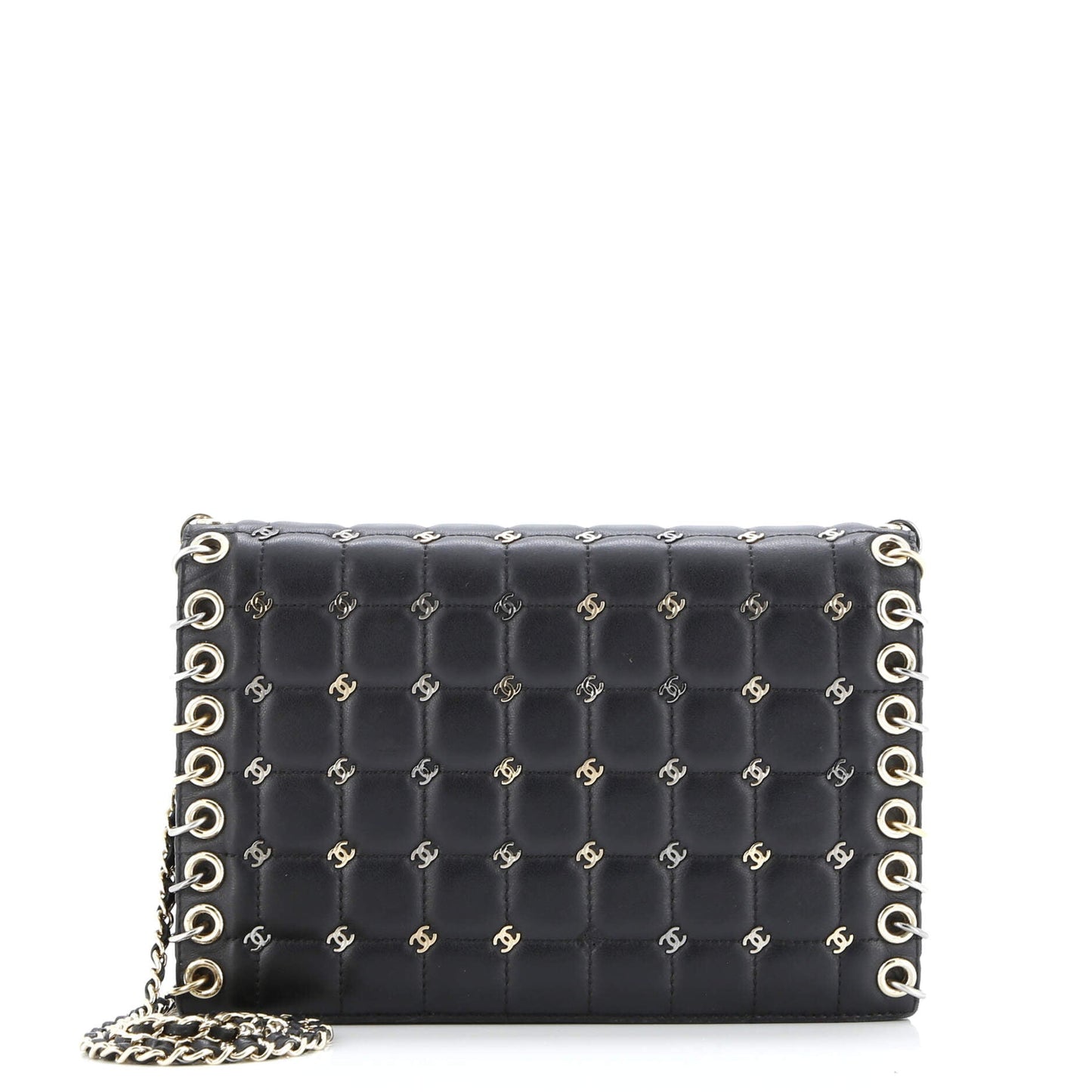 Metal CC Signature Clutch on Chain Embellished Quilted Leather Small