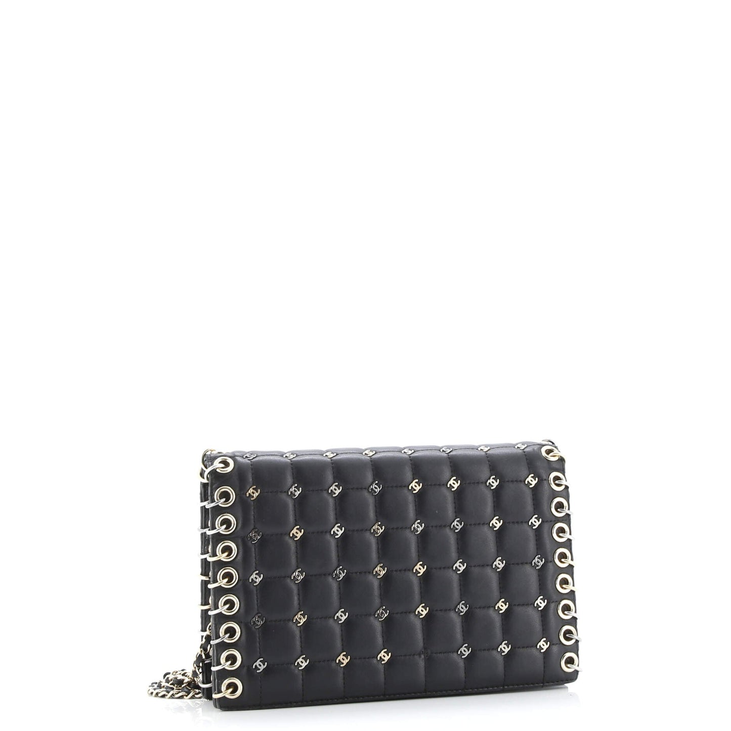 Metal CC Signature Clutch on Chain Embellished Quilted Leather Small