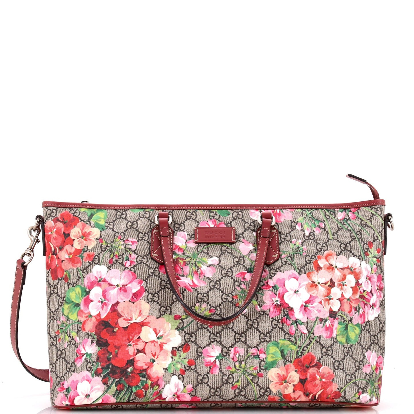 Convertible Zip Tote Blooms Print GG Coated Canvas Large