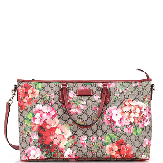 Convertible Zip Tote Blooms Print GG Coated Canvas Large