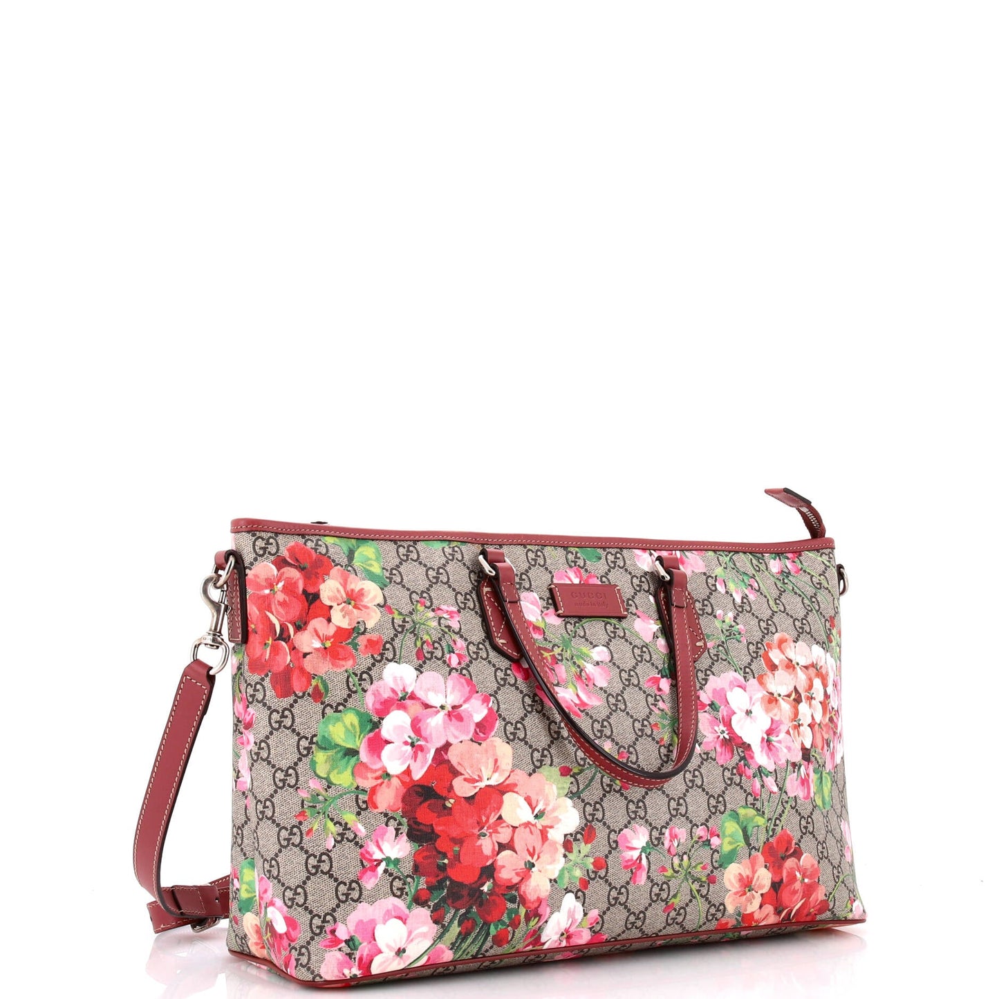 Convertible Zip Tote Blooms Print GG Coated Canvas Large
