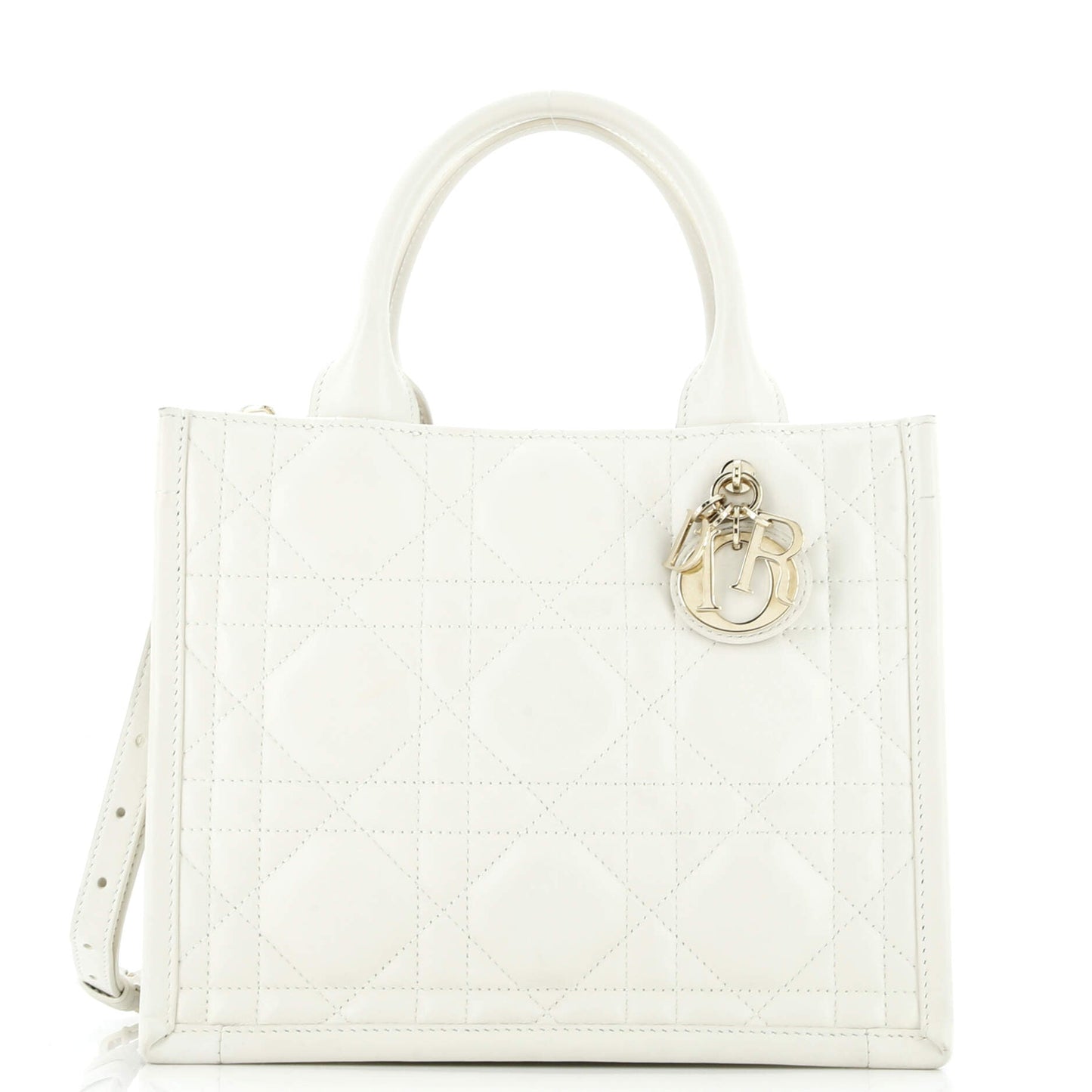 Book Tote with Strap Macrocannage Quilt Calfskin Small