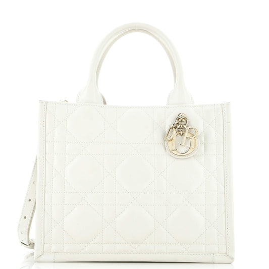 Book Tote with Strap Macrocannage Quilt Calfskin Small