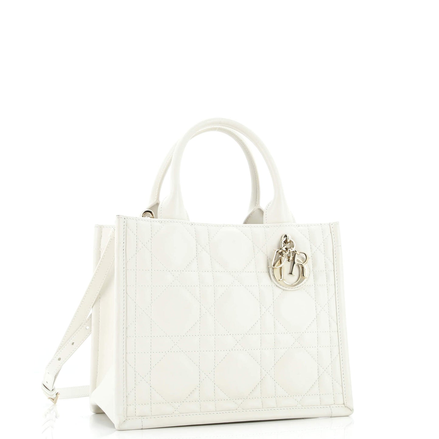 Book Tote with Strap Macrocannage Quilt Calfskin Small