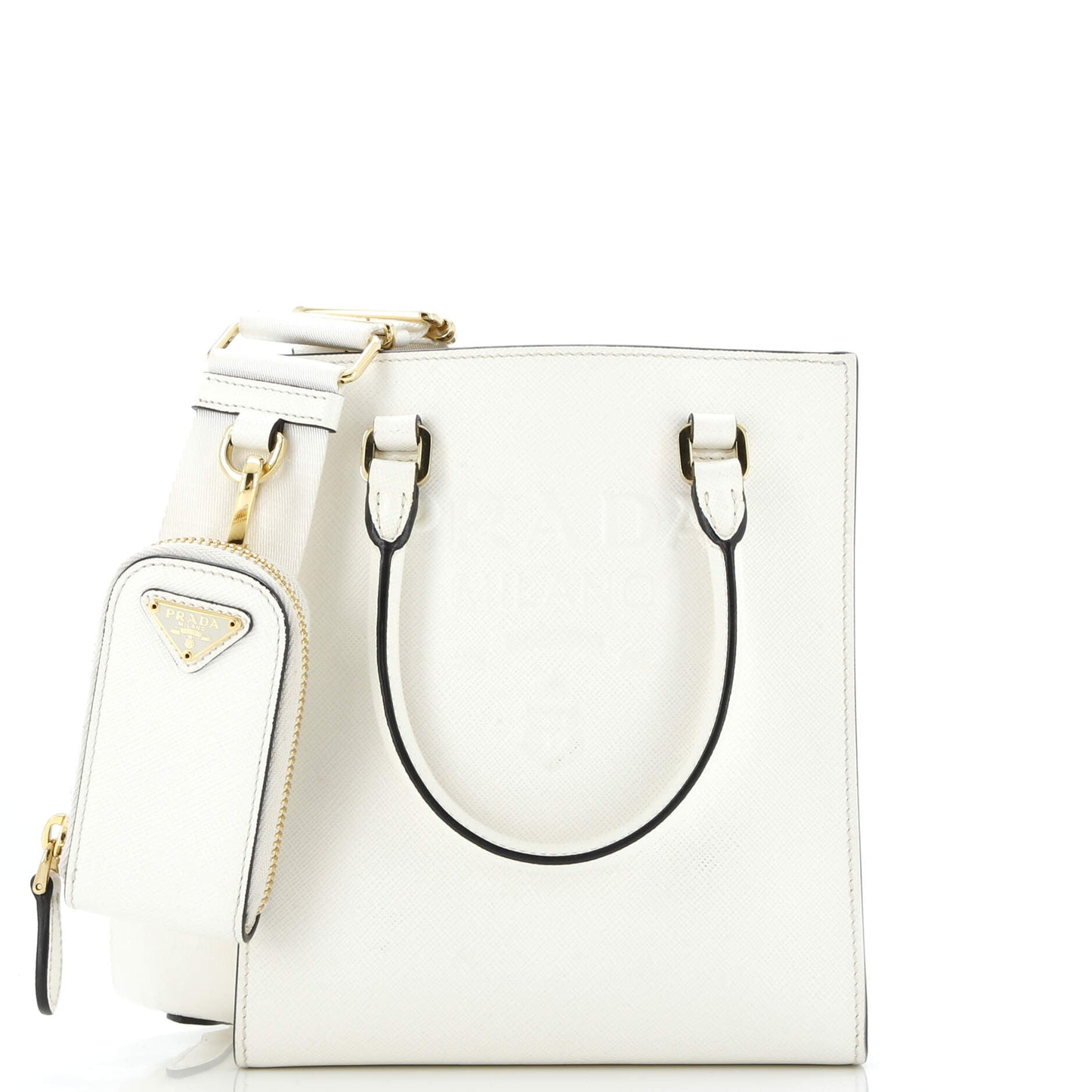 Lux Embossed Logo Tote Saffiano Leather Small