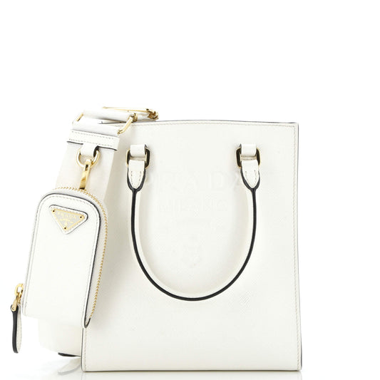 Lux Embossed Logo Tote Saffiano Leather Small