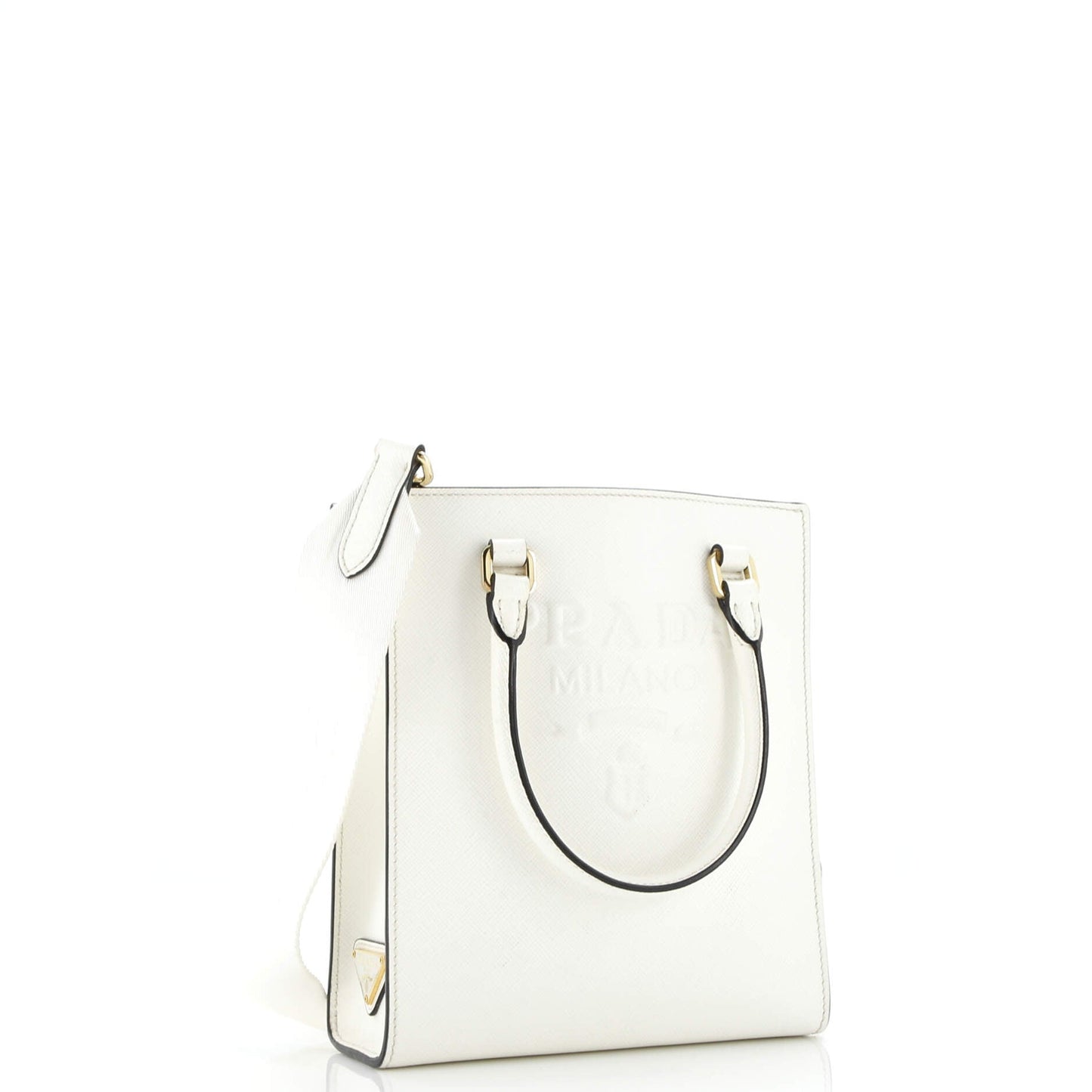 Lux Embossed Logo Tote Saffiano Leather Small