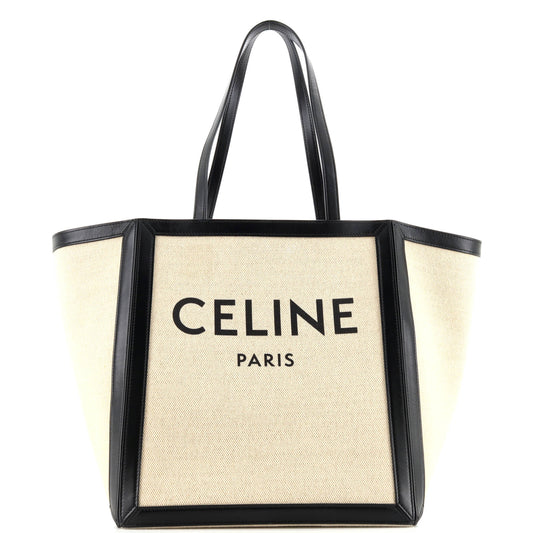 Vertical Square Cabas Tote Canvas with Leather Large