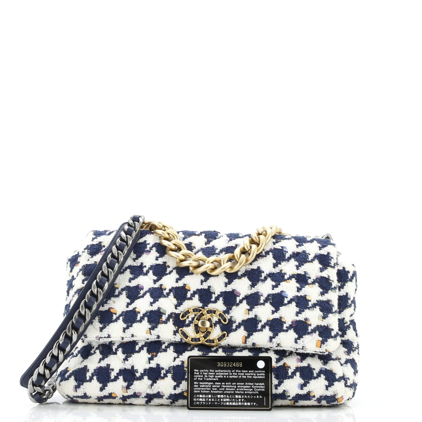 19 Flap Bag Quilted Houndstooth Tweed and Ribbon Large