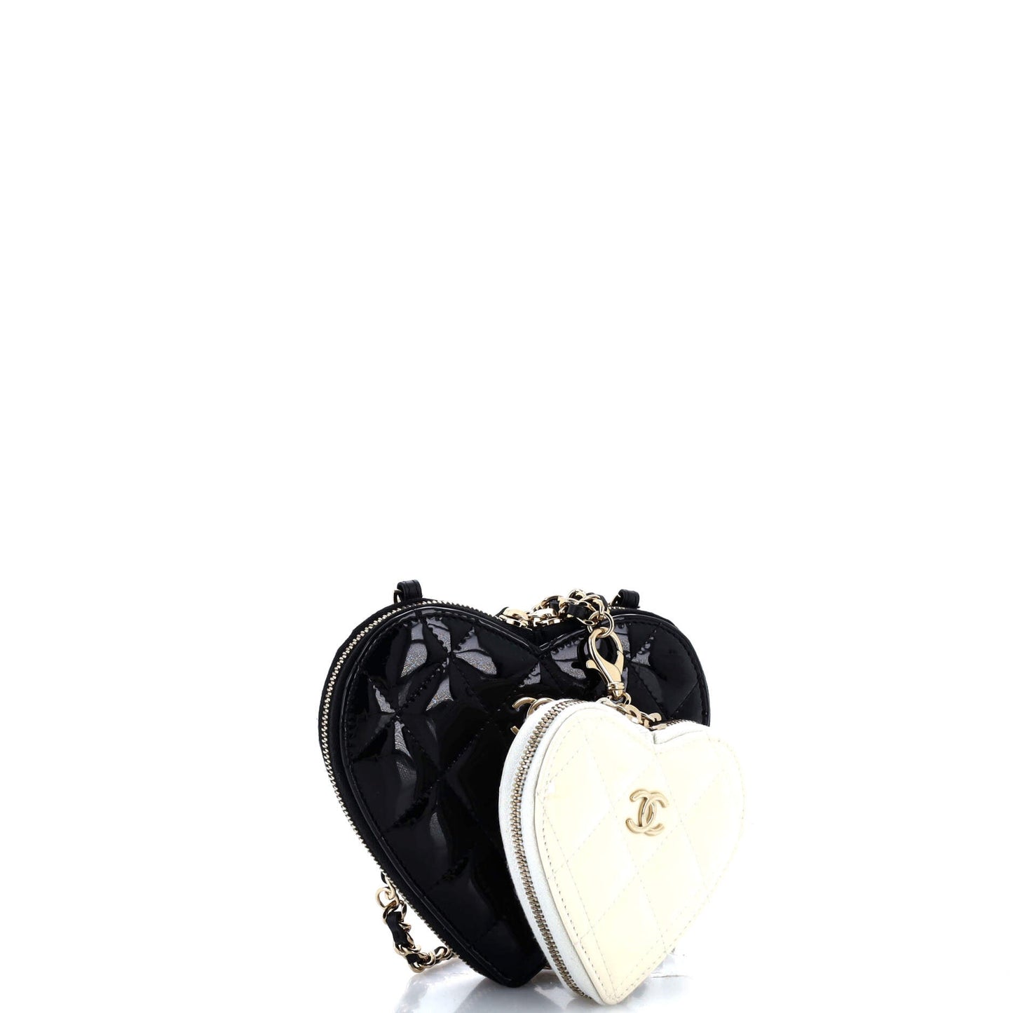 Double Heart Clutch with Chain Quilted Patent