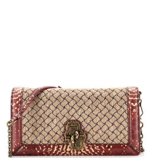 Olimpia Knot Chain Clutch Intrecciato Knit with Snakeskin Trim