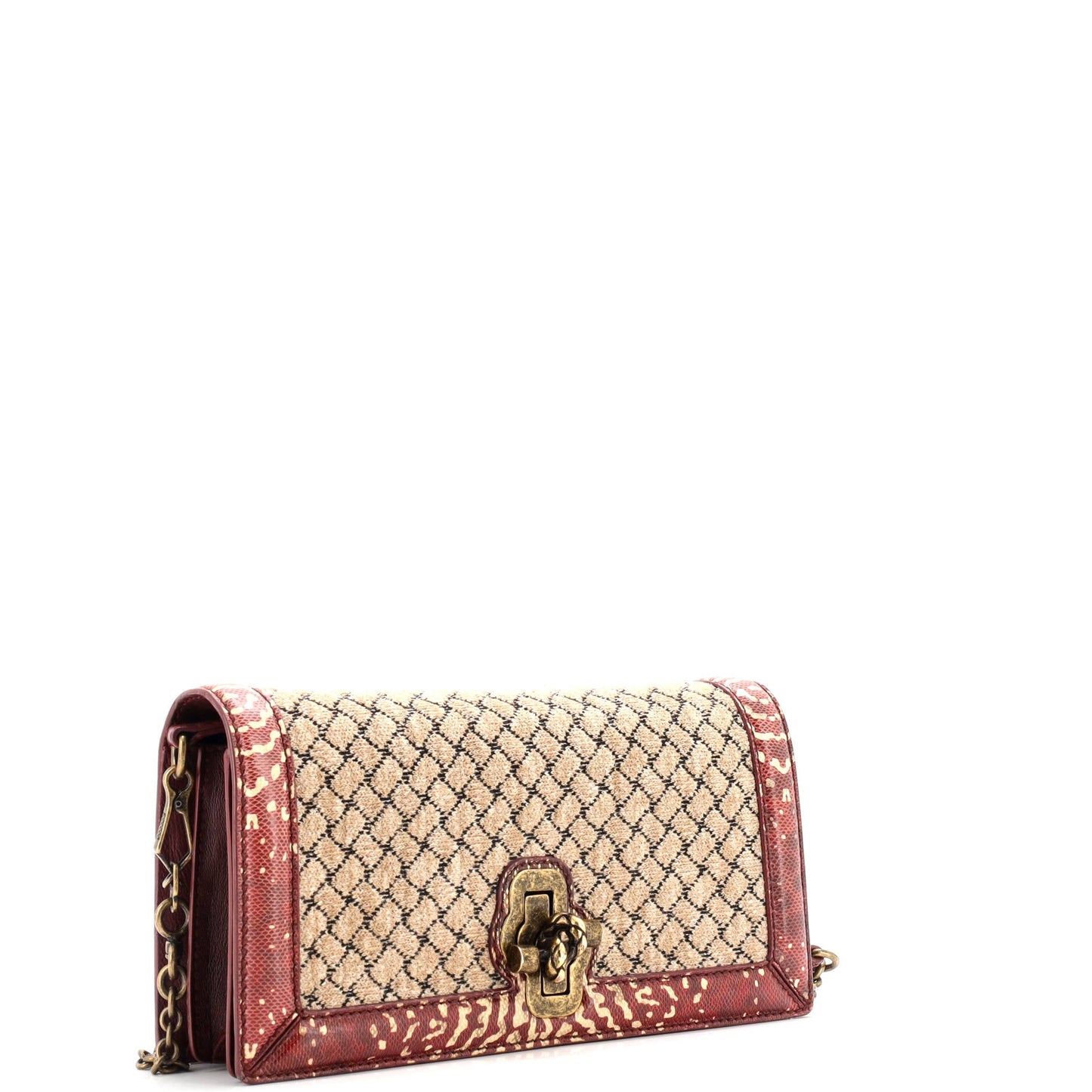 Olimpia Knot Chain Clutch Intrecciato Knit with Snakeskin Trim