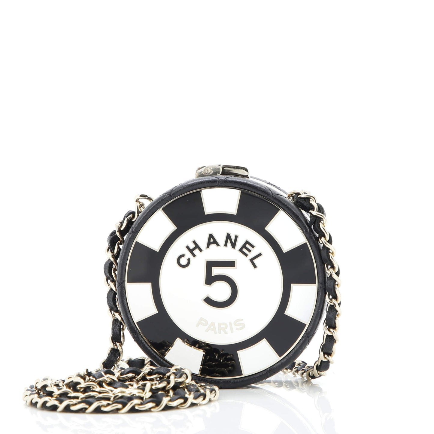 Poker Chip Clutch With Chain Quilted Lambskin with Enamel