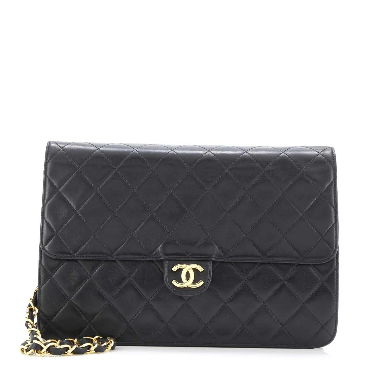 Vintage Clutch with Chain Quilted Leather Medium