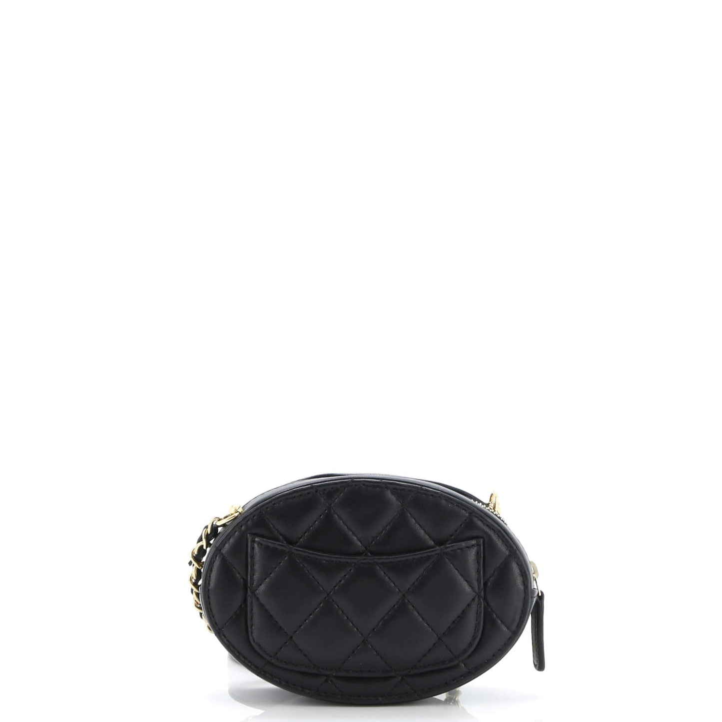 Logo Plate Oval Clutch With Chain Metal and Lambskin