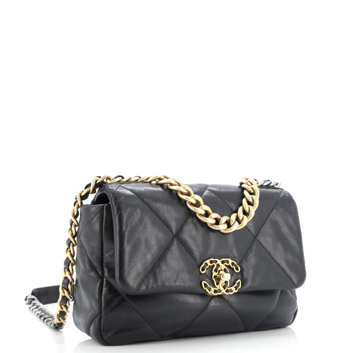 19 Flap Bag Quilted Shiny Crumpled Calfskin Medium