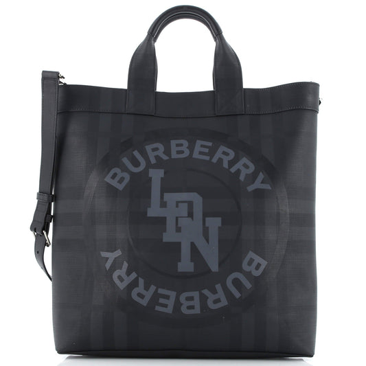 Logo Graphic Convertible Tote London Check Coated Canvas Large