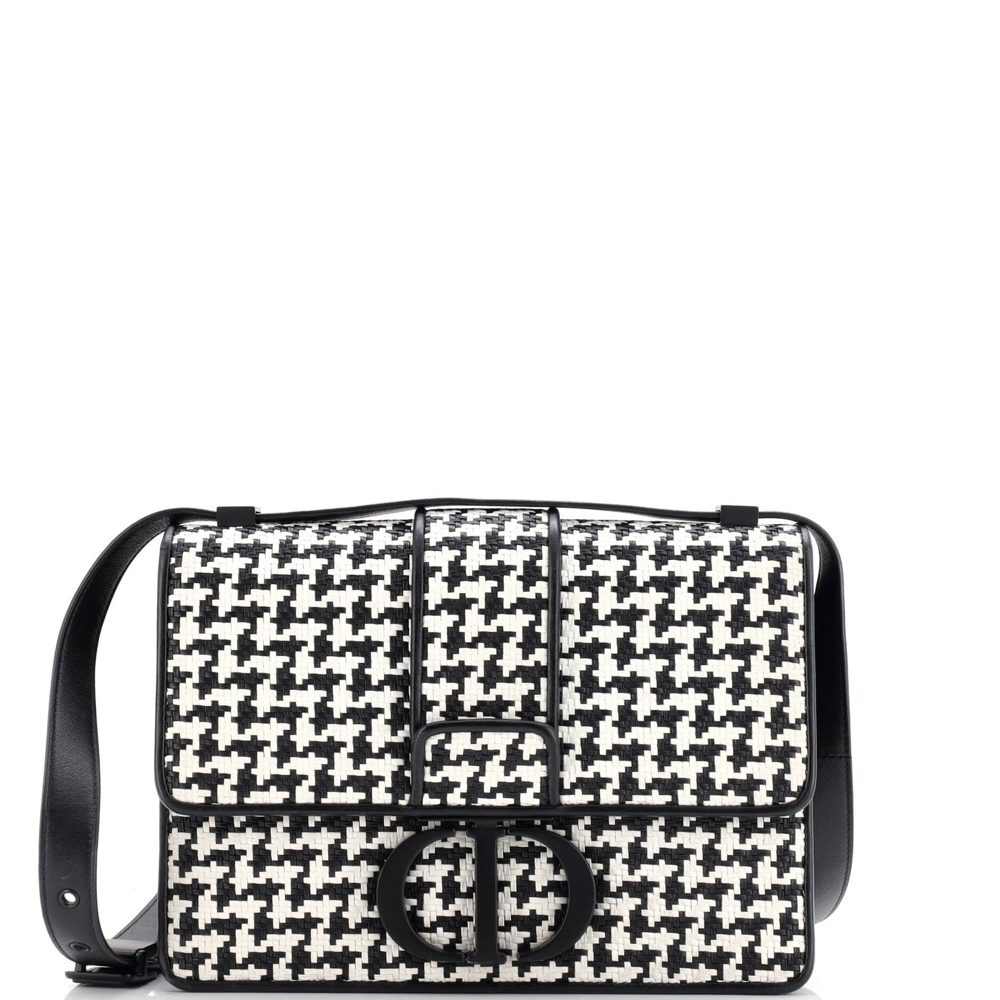 30 Montaigne Flap Bag Houndstooth Braided Leather