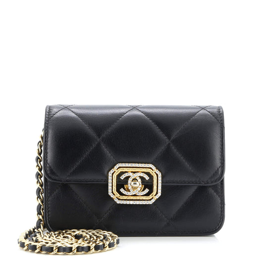 Crystal Geometric Frame CC Clutch with Chain Quilted Calfskin