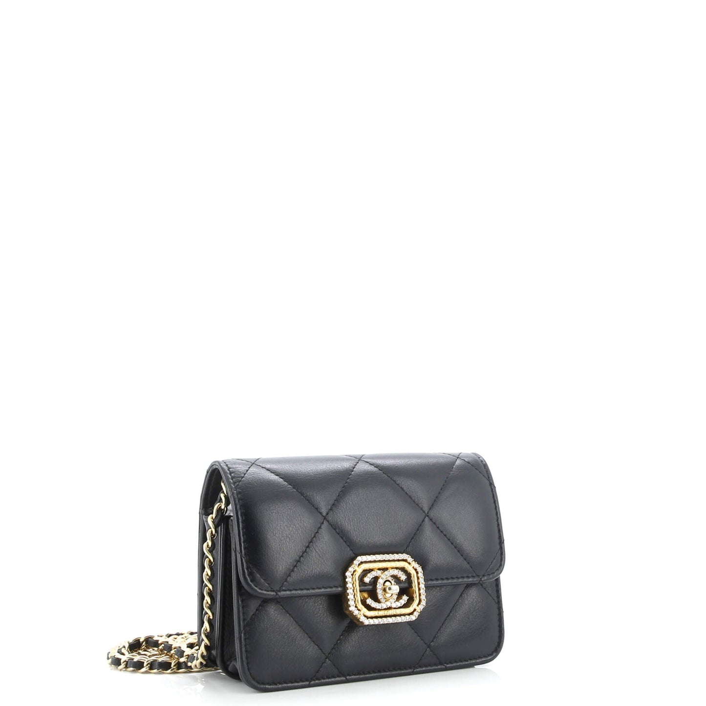 Crystal Geometric Frame CC Clutch with Chain Quilted Calfskin