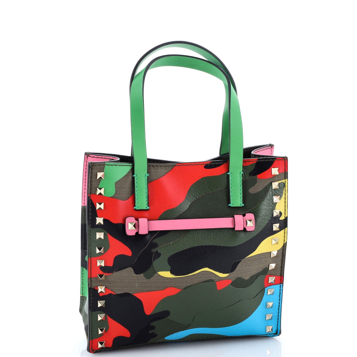 Rockstud Open Tote Camo Leather and Canvas Small