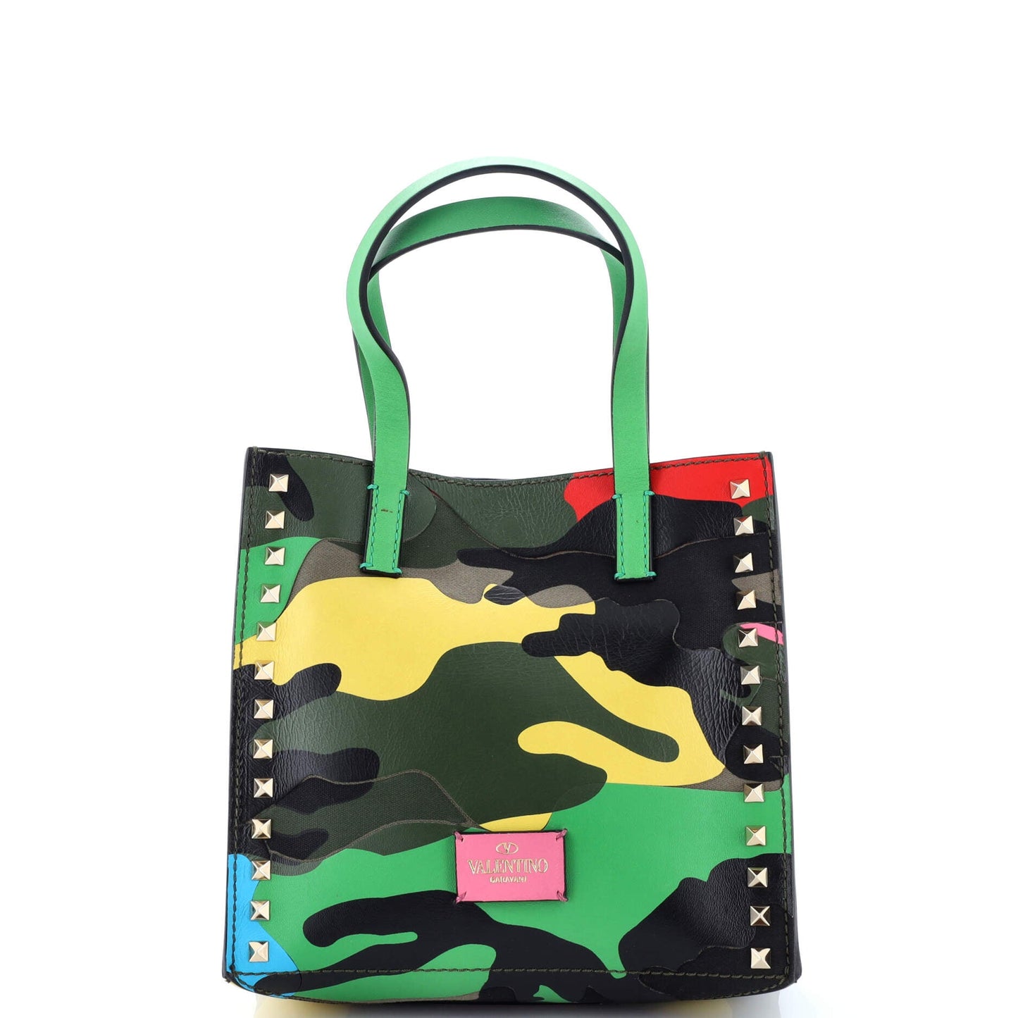 Rockstud Open Tote Camo Leather and Canvas Small