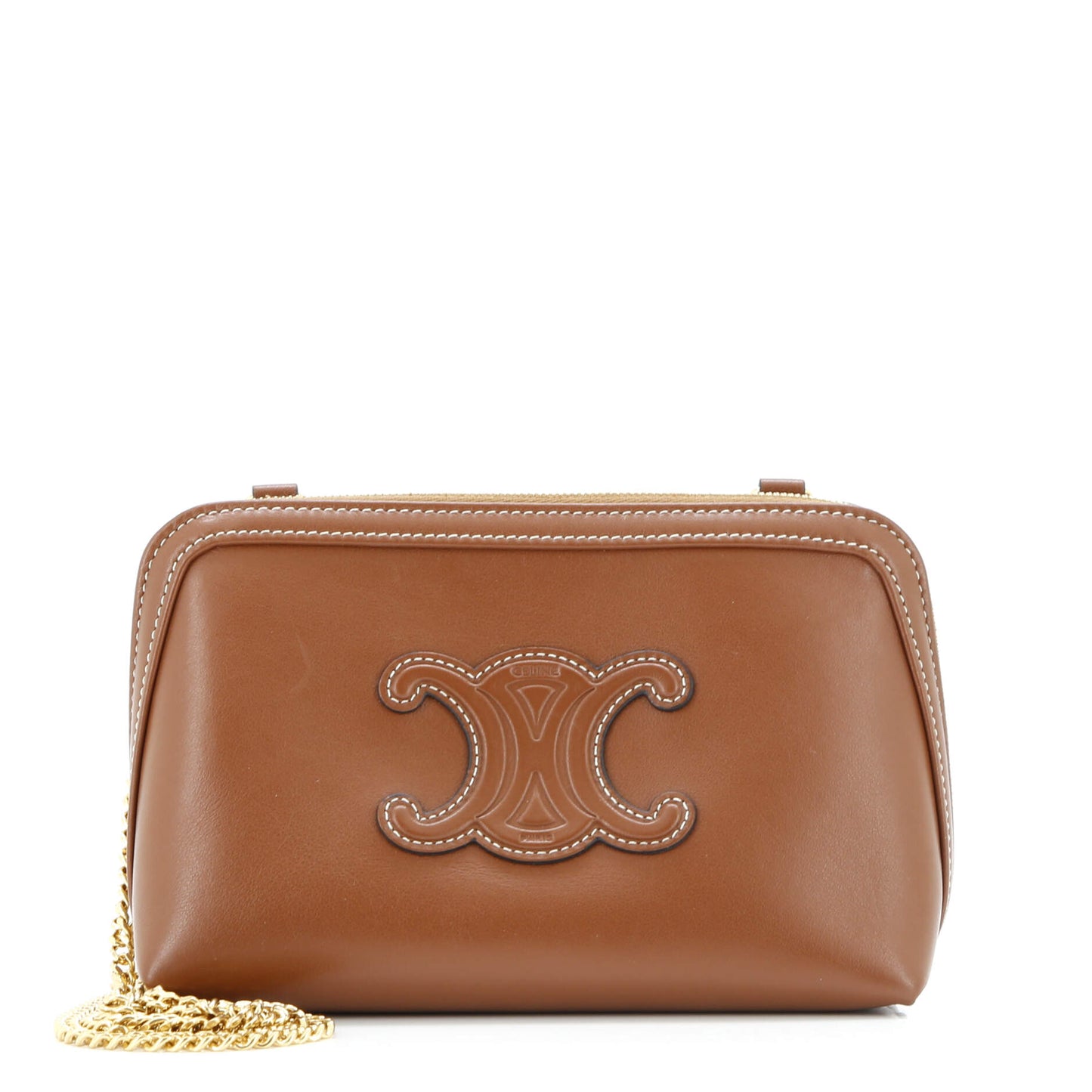 Cuir Triomphe Zip Around Chain Clutch Leather