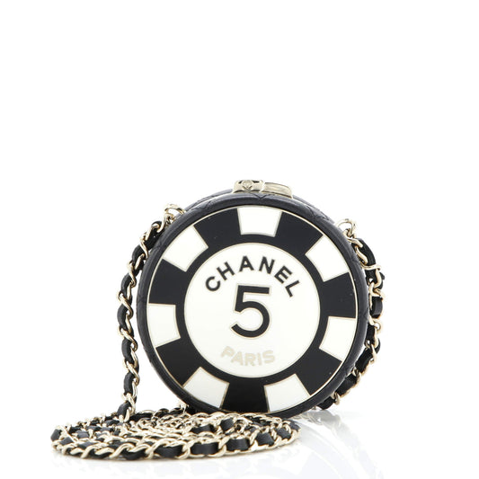 Poker Chip Clutch With Chain Quilted Lambskin with Enamel