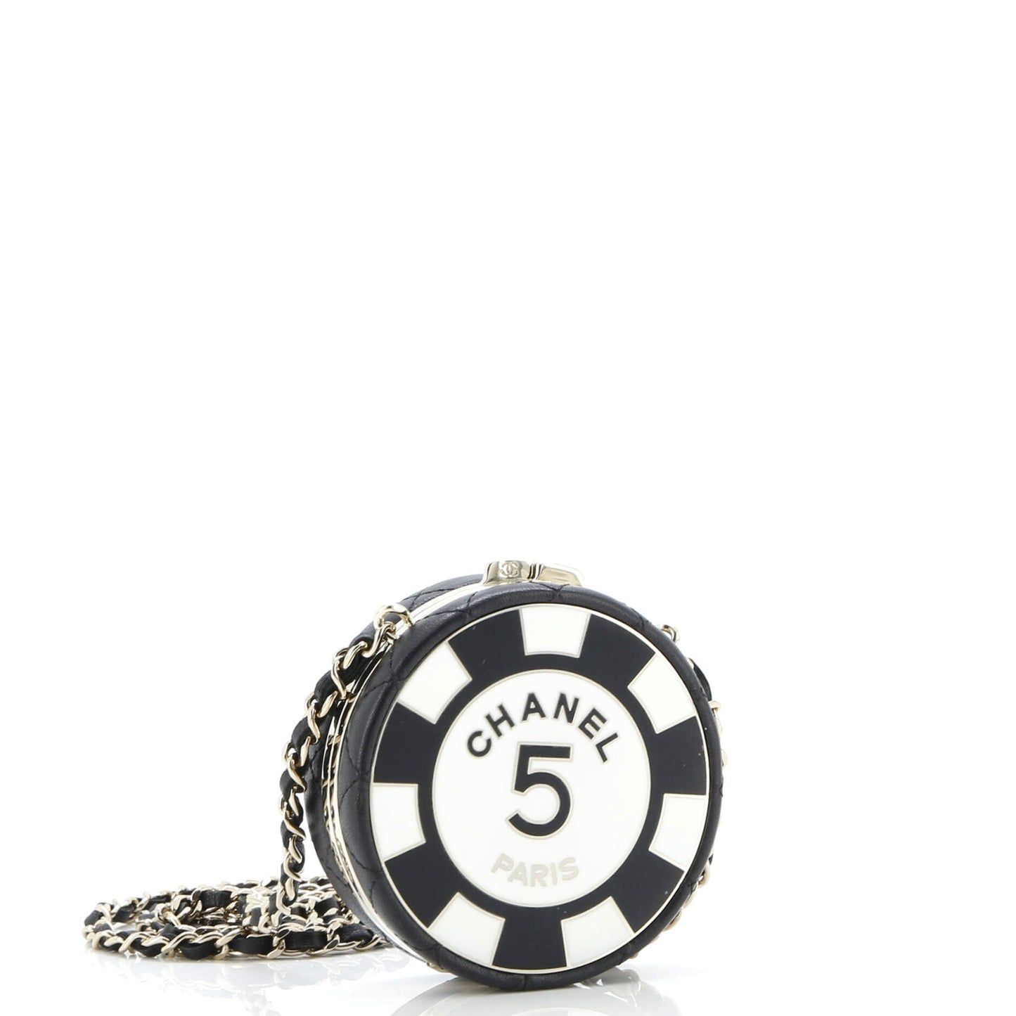 Poker Chip Clutch With Chain Quilted Lambskin with Enamel