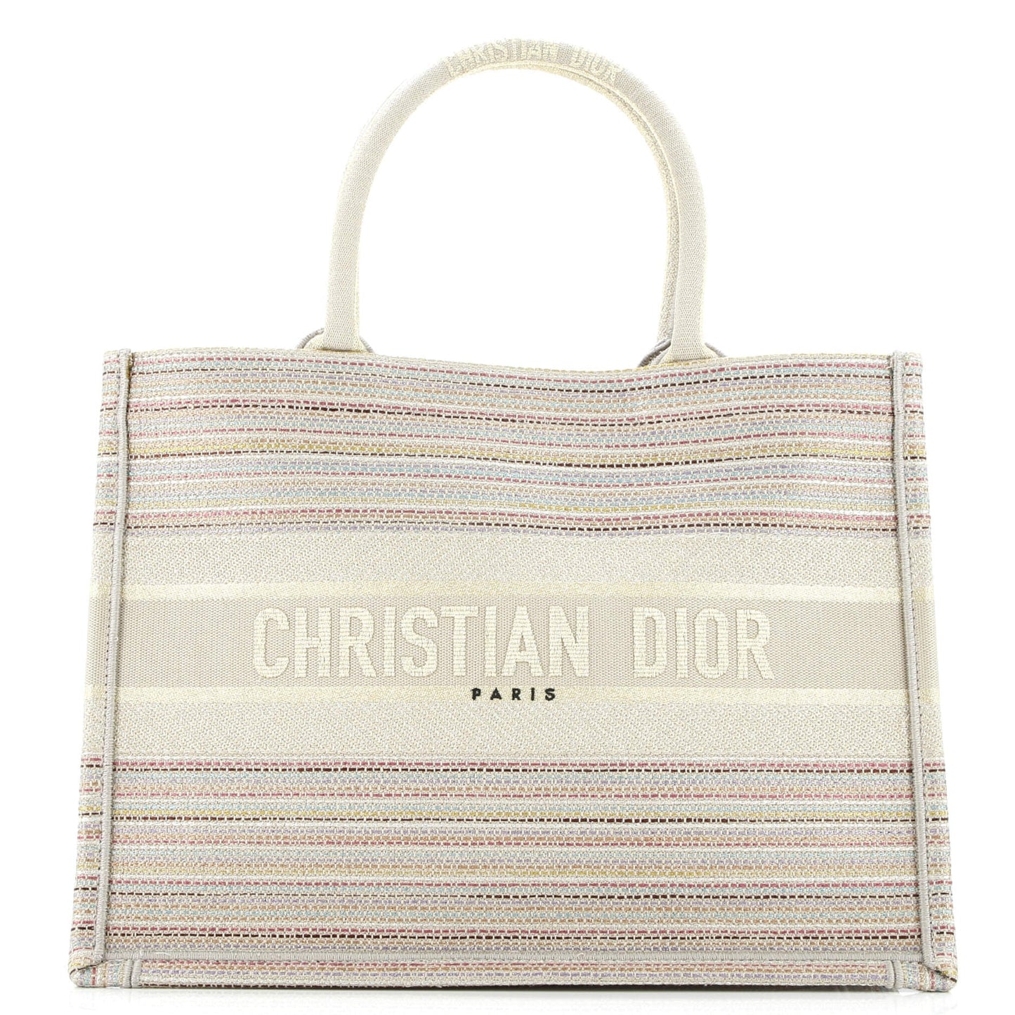 Book Tote Multicolor Stripes Embroidered Canvas Medium