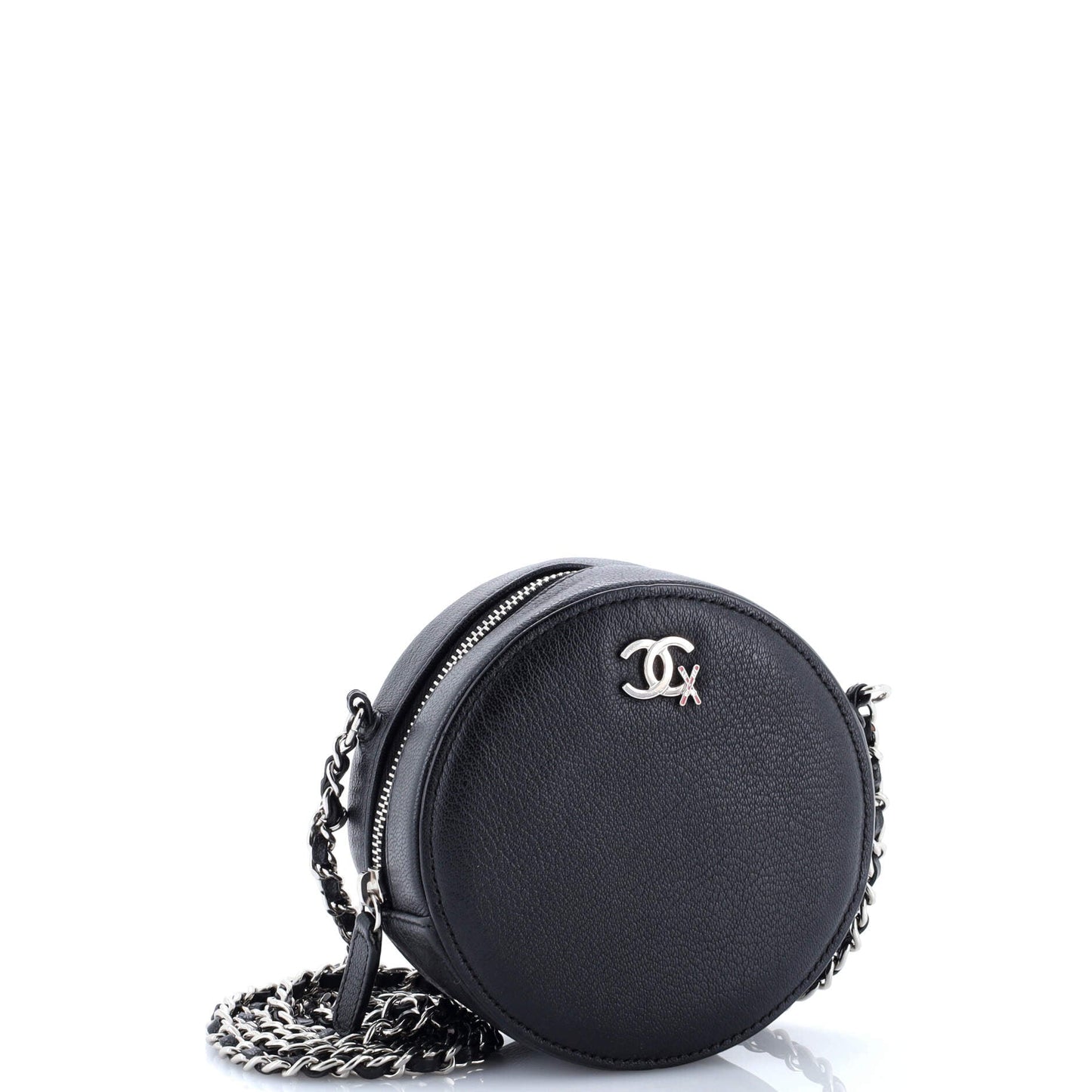 CC Ski Round Clutch with Chain Goatskin Mini