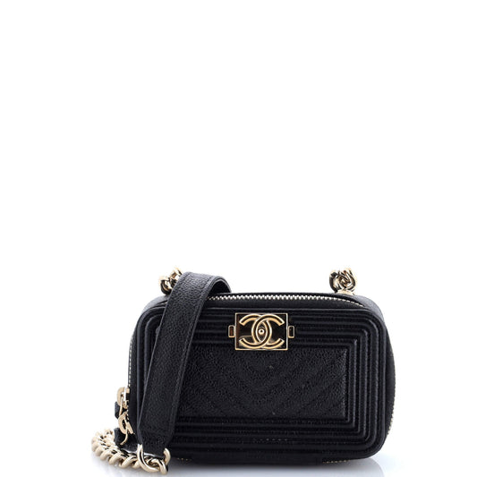 Boy Clutch with Chain Chevron Caviar