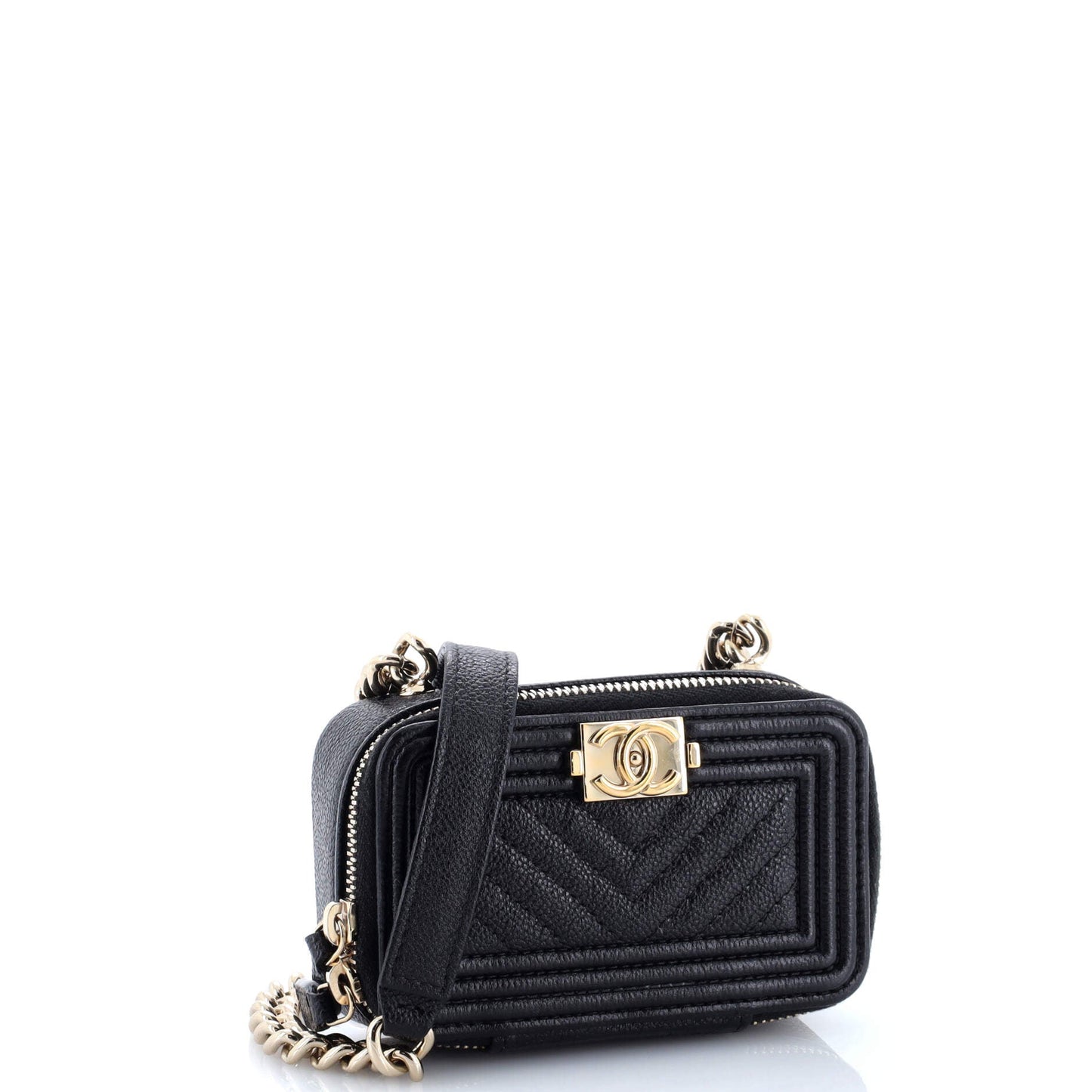 Boy Clutch with Chain Chevron Caviar