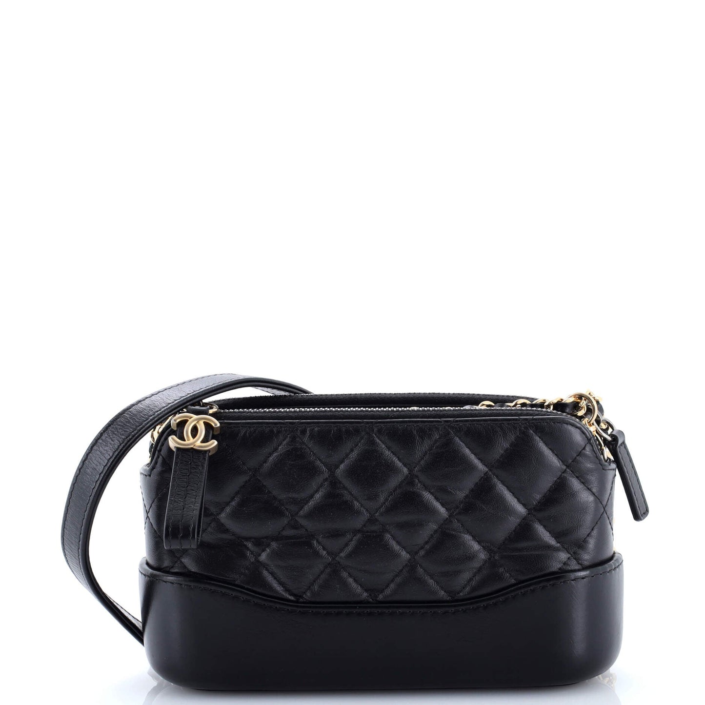 Gabrielle Double Zip Clutch with Chain Quilted Aged Calfskin