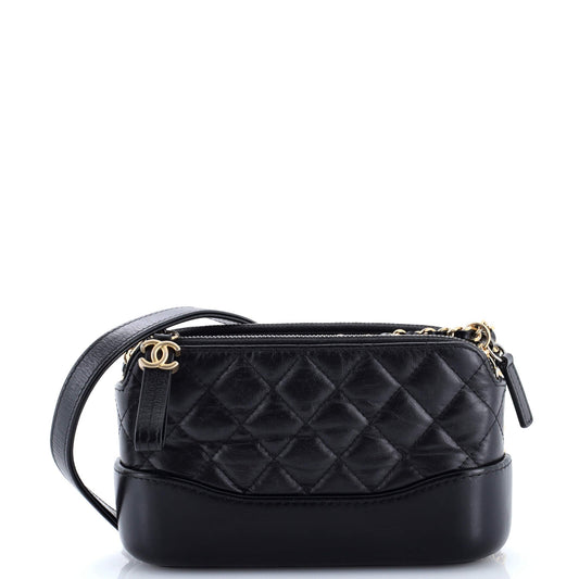 Gabrielle Double Zip Clutch with Chain Quilted Aged Calfskin
