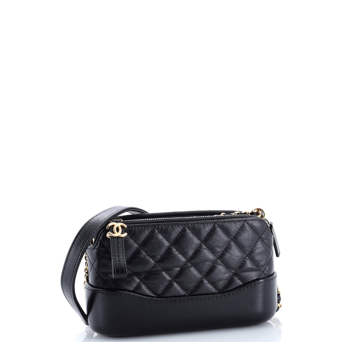 Gabrielle Double Zip Clutch with Chain Quilted Aged Calfskin