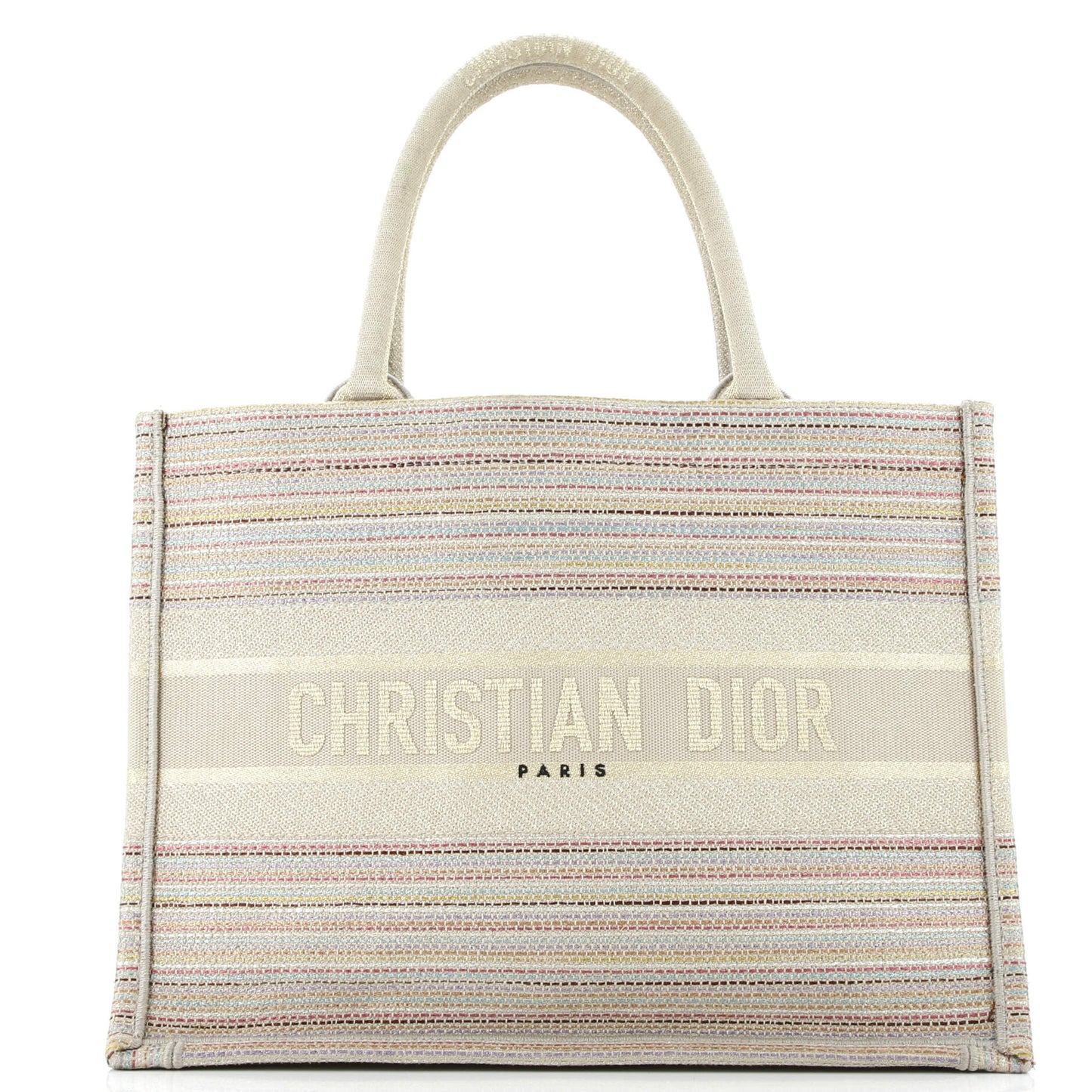 Book Tote Multicolor Stripes Embroidered Canvas Medium