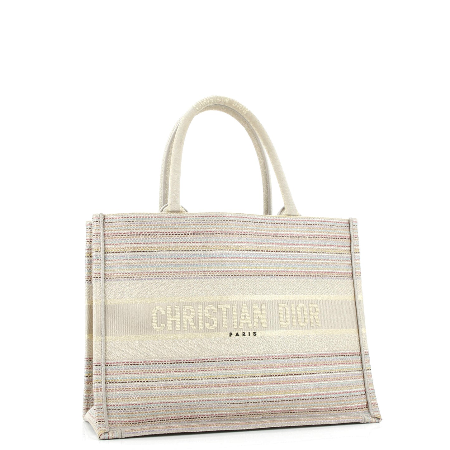 Book Tote Multicolor Stripes Embroidered Canvas Medium